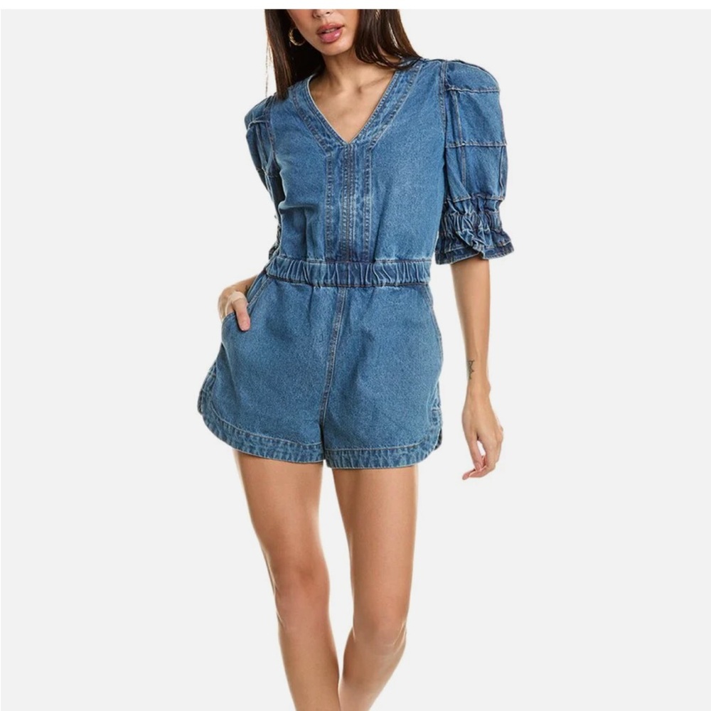 Sea New York Dagmar denim puff sleeve romper